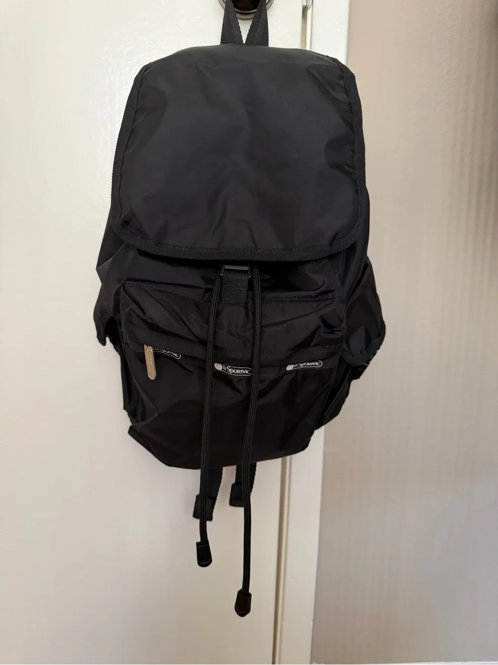LeSportsac Black Nylon Drawstring Backpack
